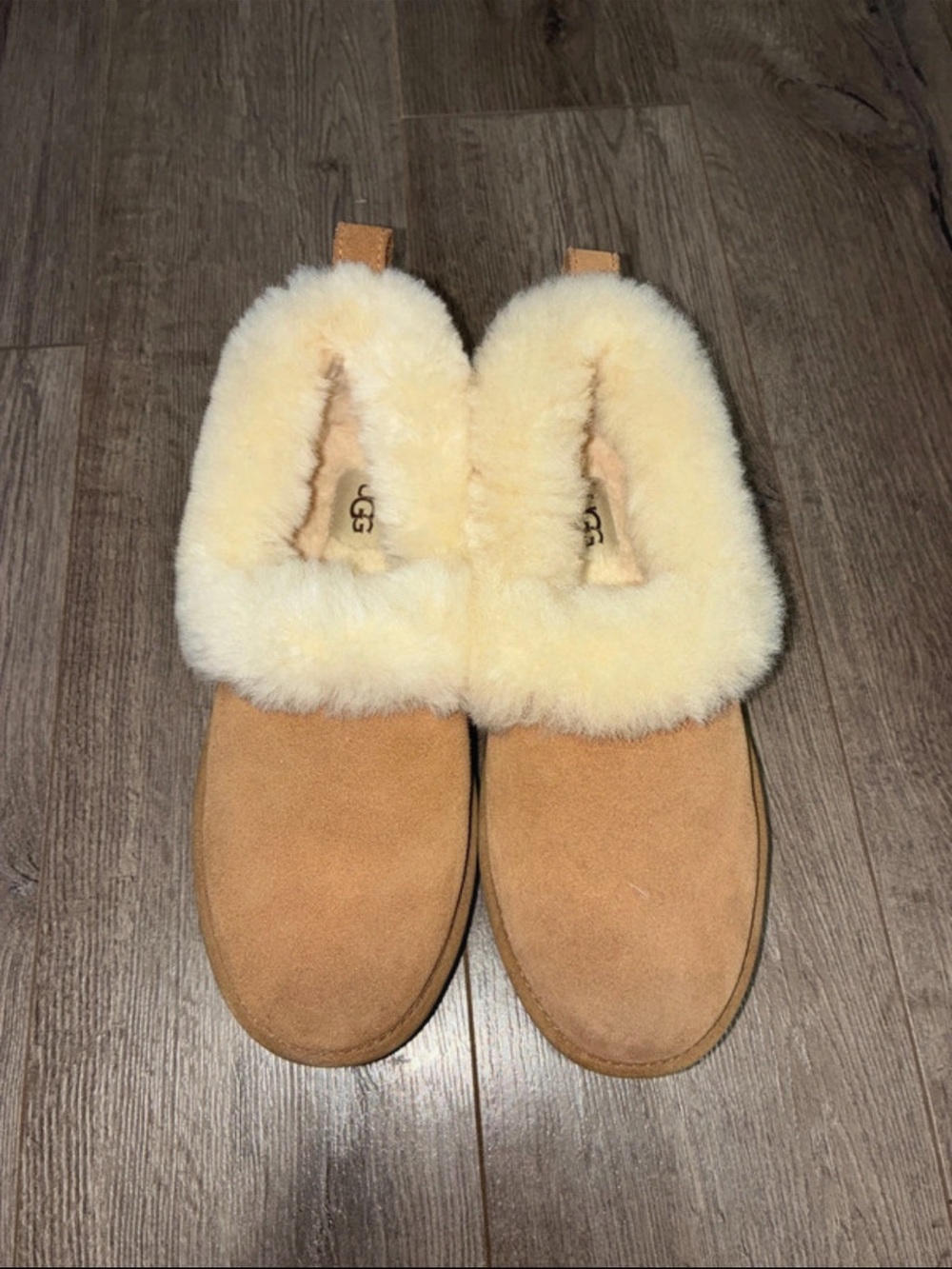 UGG Women’s Chestnut & Cream Suede Shearling Slippers
